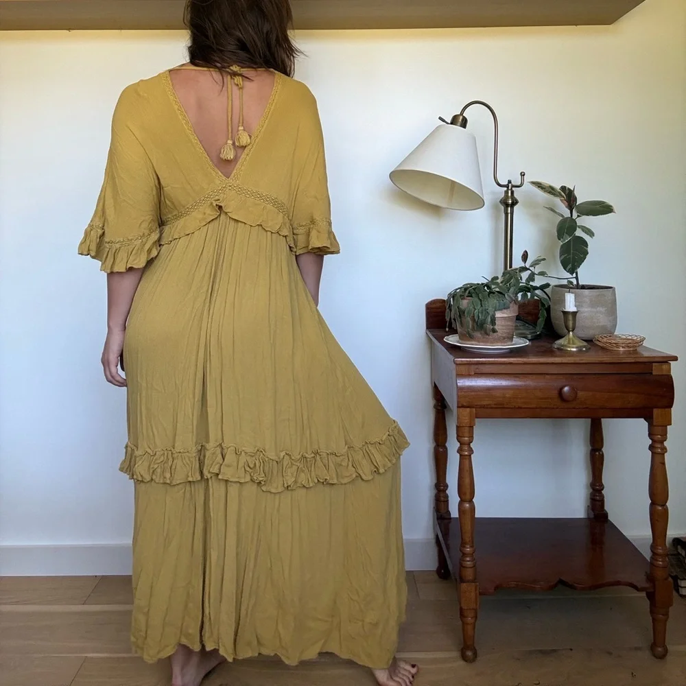 Free People Mustard Yellow Backless Maxi Dress - Picture 3 of 5